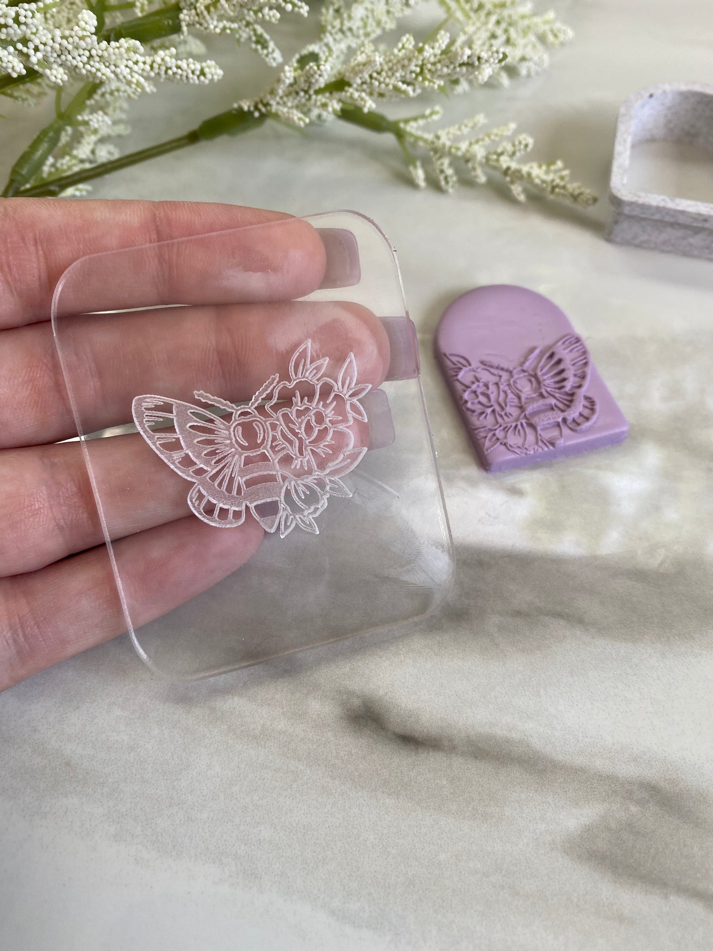Polymer Clay Texture Stamp - Floral Butterfly