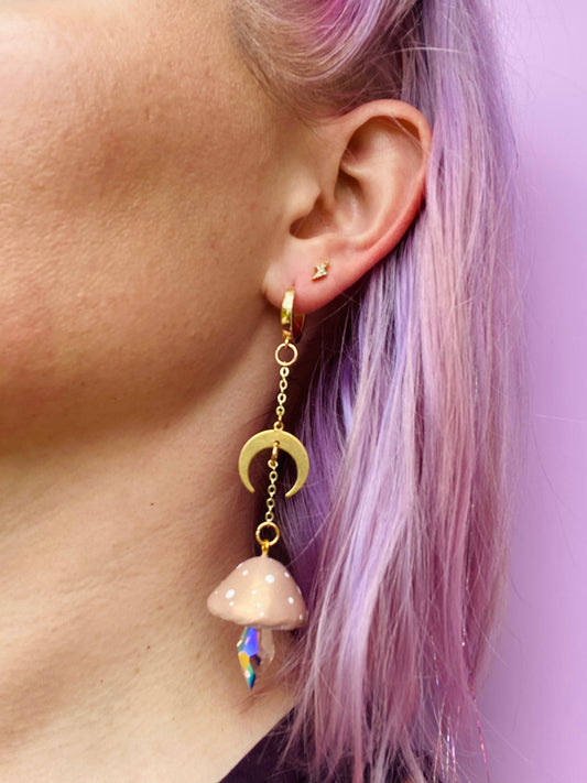 Mushroom Crystal Earring Huggies