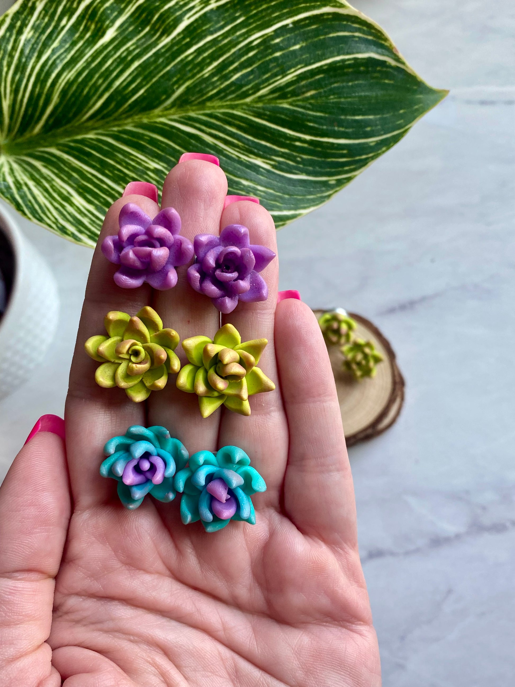 clay succulent earrings Handmade Succulent Stud Earrings