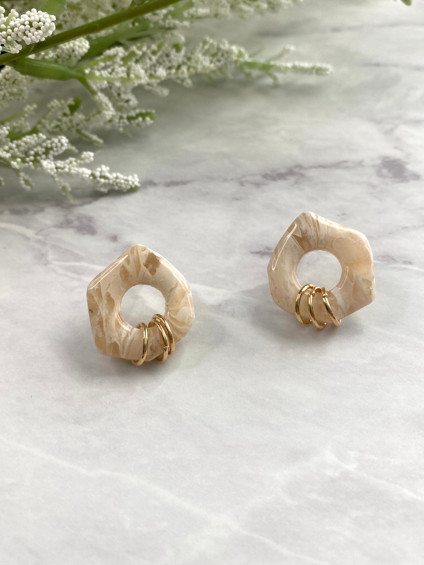 Organic Marbled Stone Stud Earrings