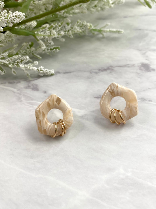 Organic Marbled Stone Stud Earrings