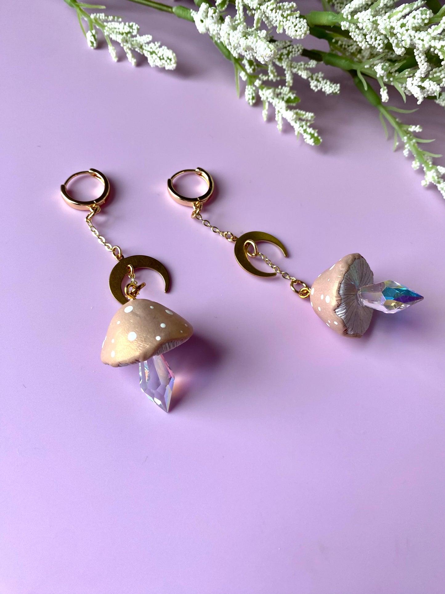 Mushroom Crystal Earring Huggies