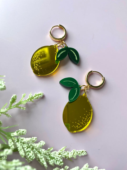 Lemon Citrus Doublet Huggie Earrings