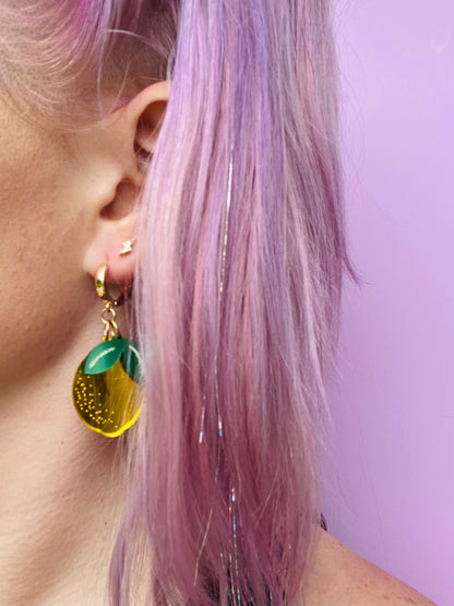 Lemon Citrus Doublet Huggie Earrings