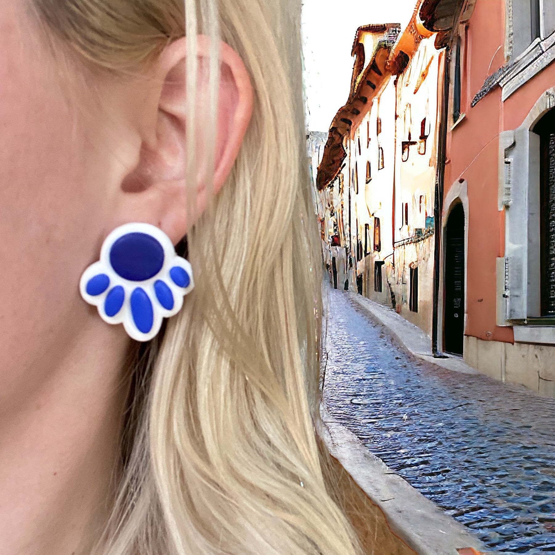 Polymer Clay Concho Earrings Blue