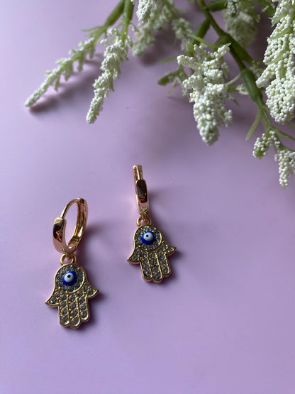 Hamsa Eye - Gold Huggies