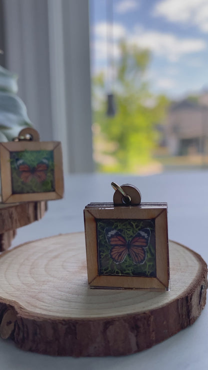 Monarch Butterfly Wooden Frame Earrings - Taxidermy Inspired