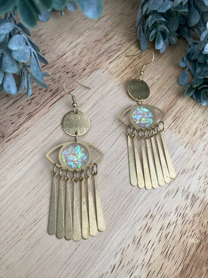 Goddess Resin Opal Eyes - Brass Earrings