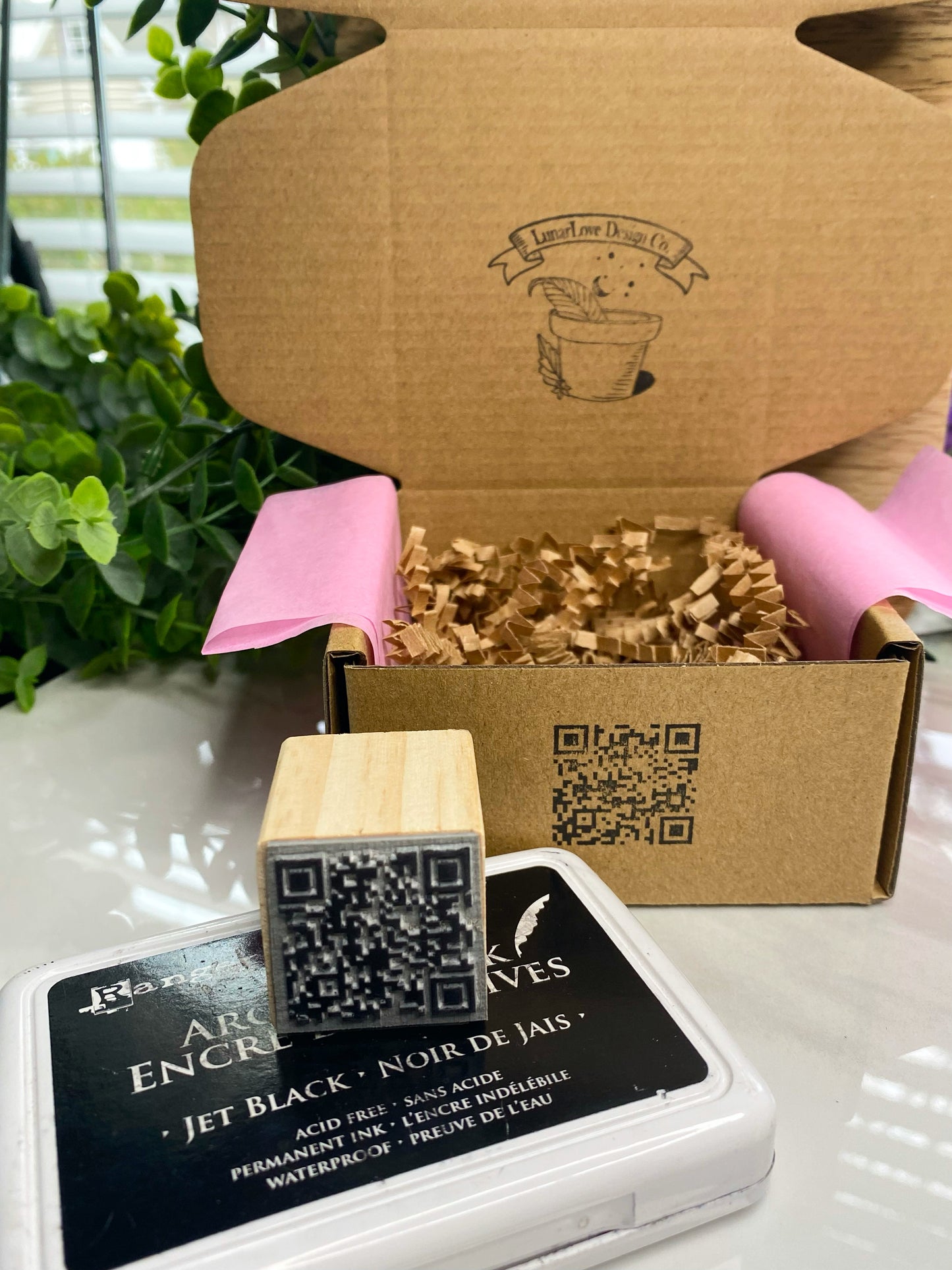 1” QR Wooden Rubber Stamp