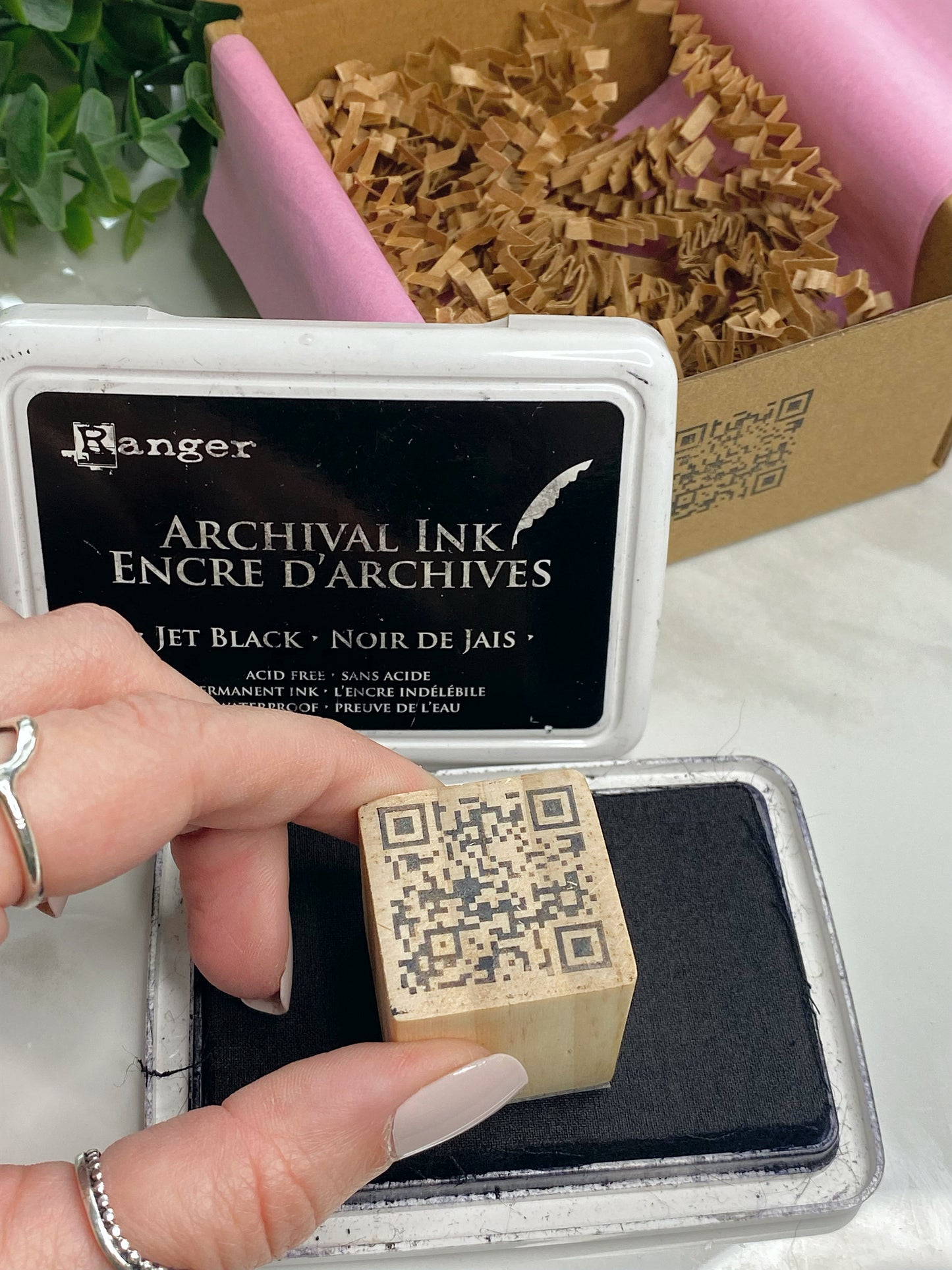 1” QR Wooden Rubber Stamp