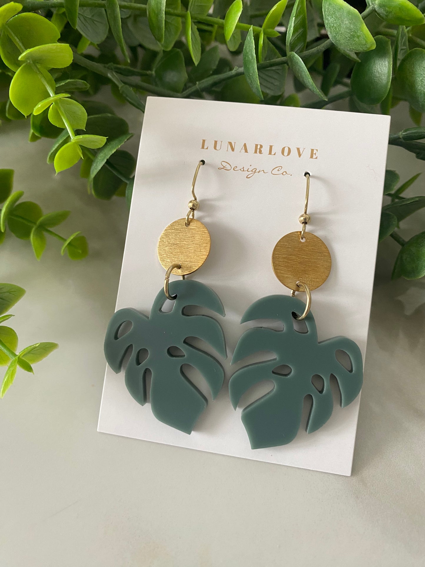 Dark Olive Monstera Earrings