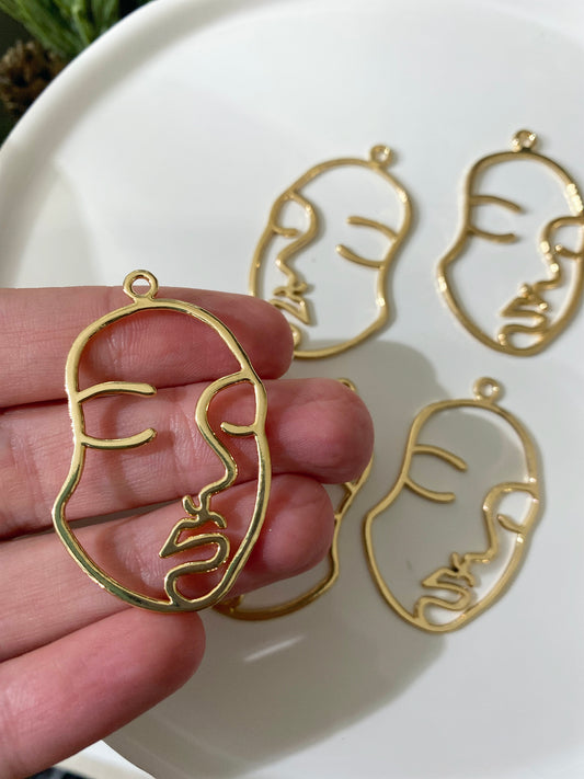 Abstract Face (4 PC) - Gold Tone - Jewelry Findings
