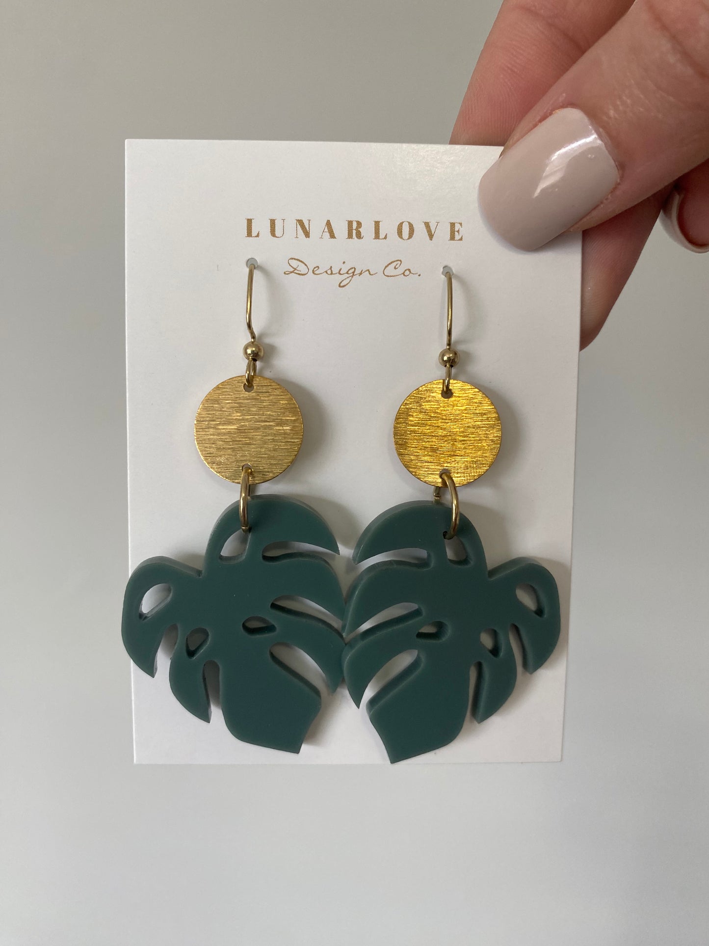 Dark Olive Monstera Earrings