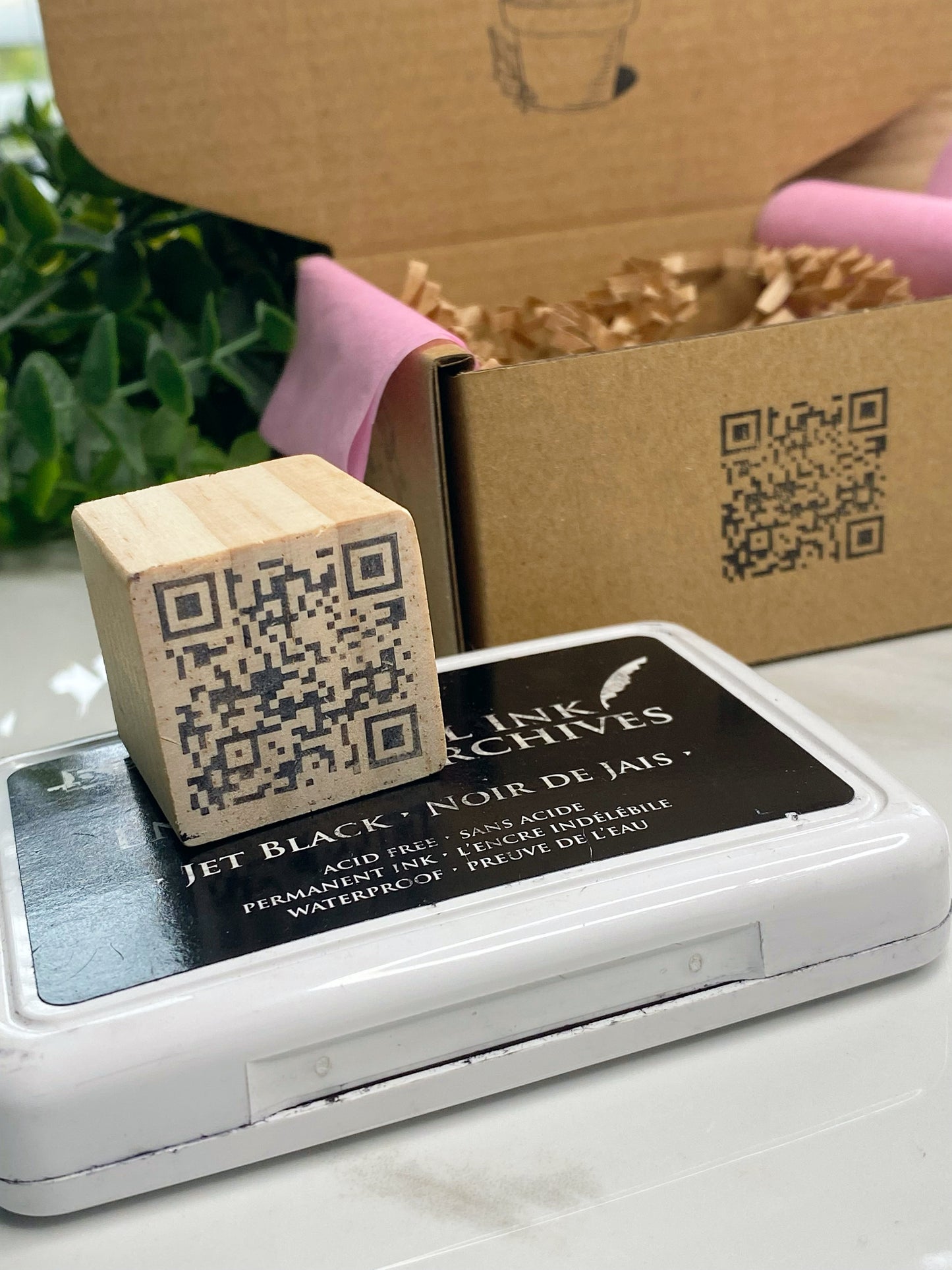 1” QR Wooden Rubber Stamp