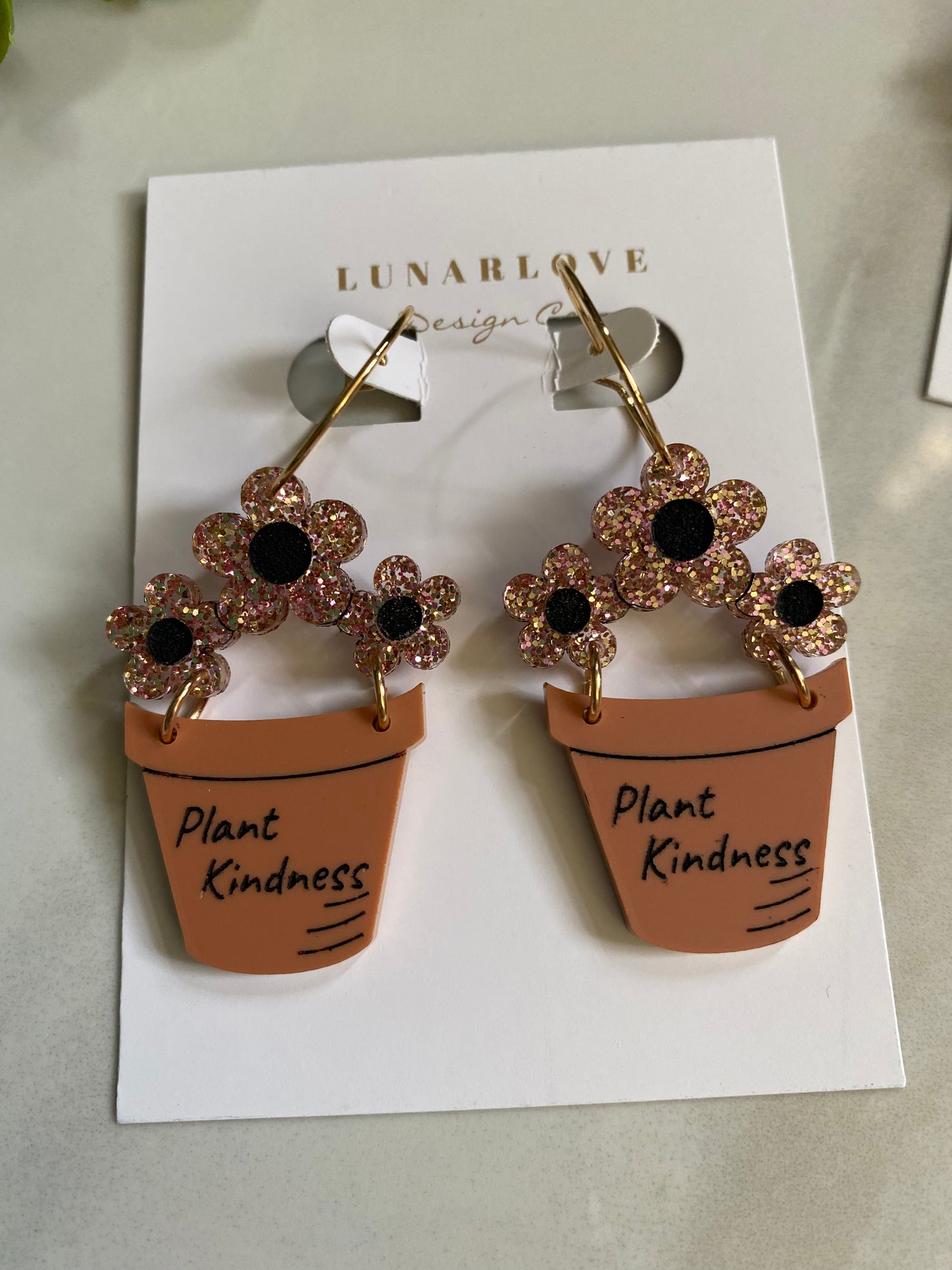 Grow Kindness - Acrylic Flower Pot Quote Earrings