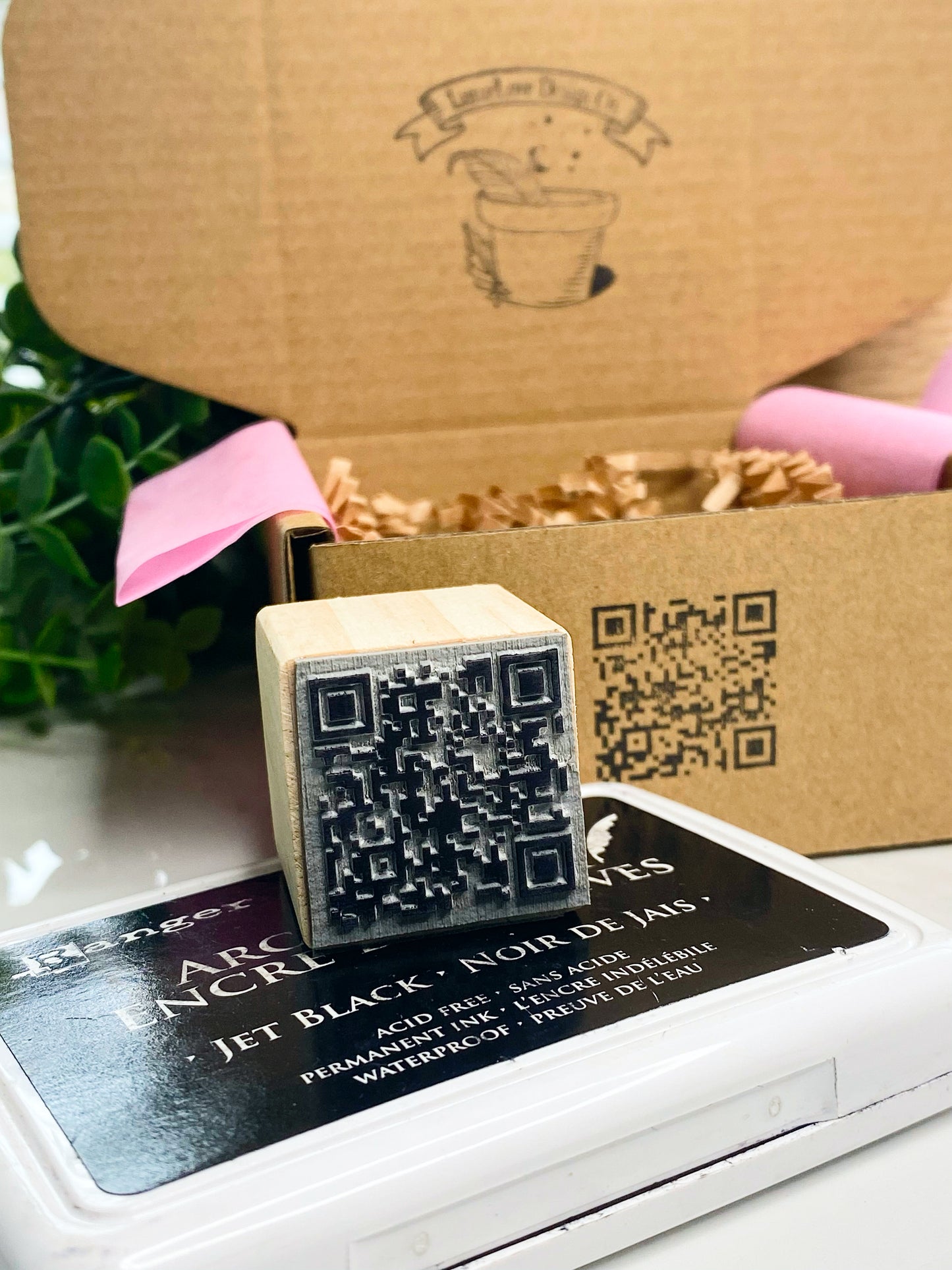 1” QR Wooden Rubber Stamp