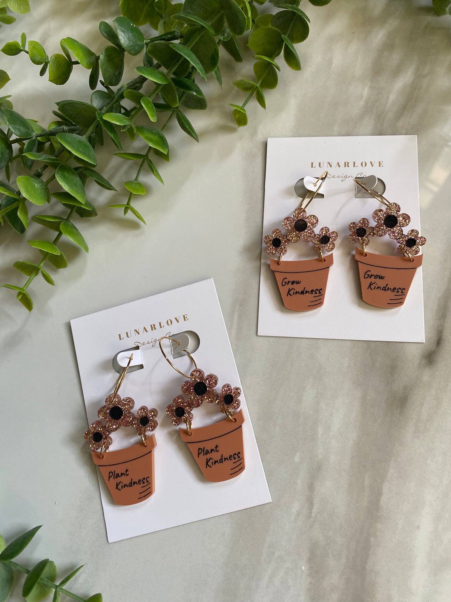 Grow Kindness - Acrylic Flower Pot Quote Earrings