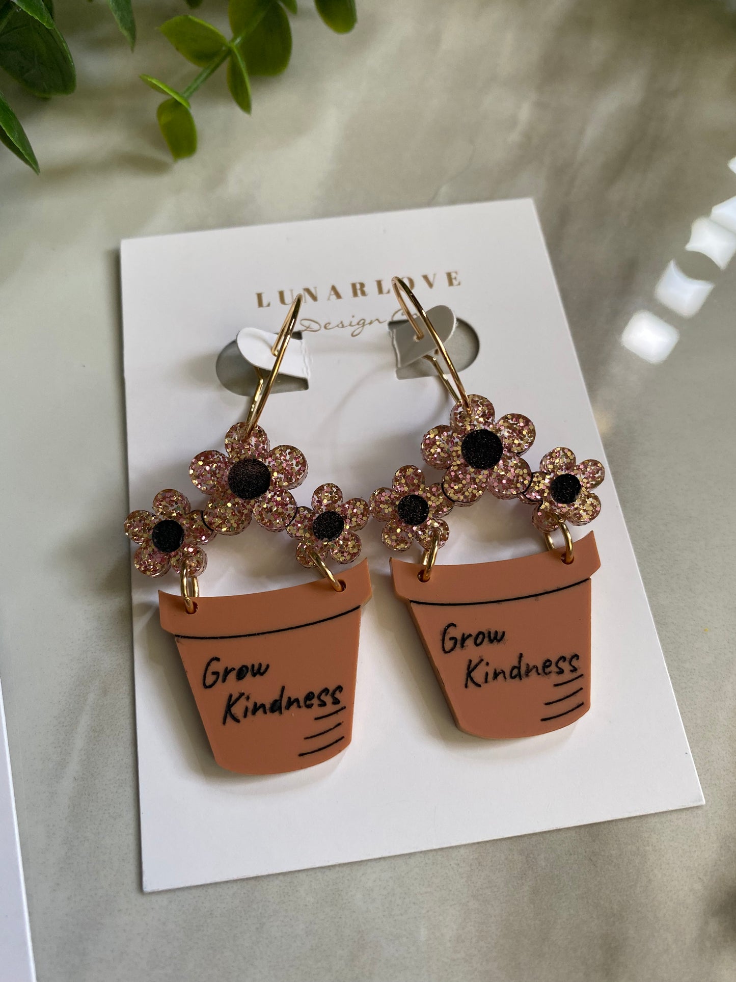 Grow Kindness - Acrylic Flower Pot Quote Earrings